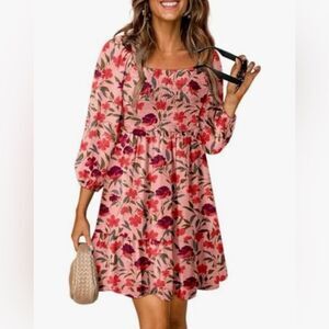 Dokotoo Floral Ruffle Tiered Smocked Milkmaid Babydoll Y2K Boho Hippie Dress M